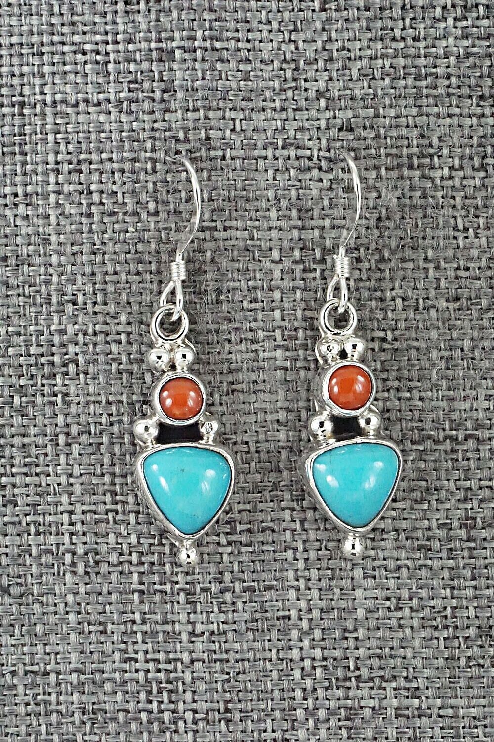 Turquoise, Coral & Sterling Silver Earrings - Annie Spencer