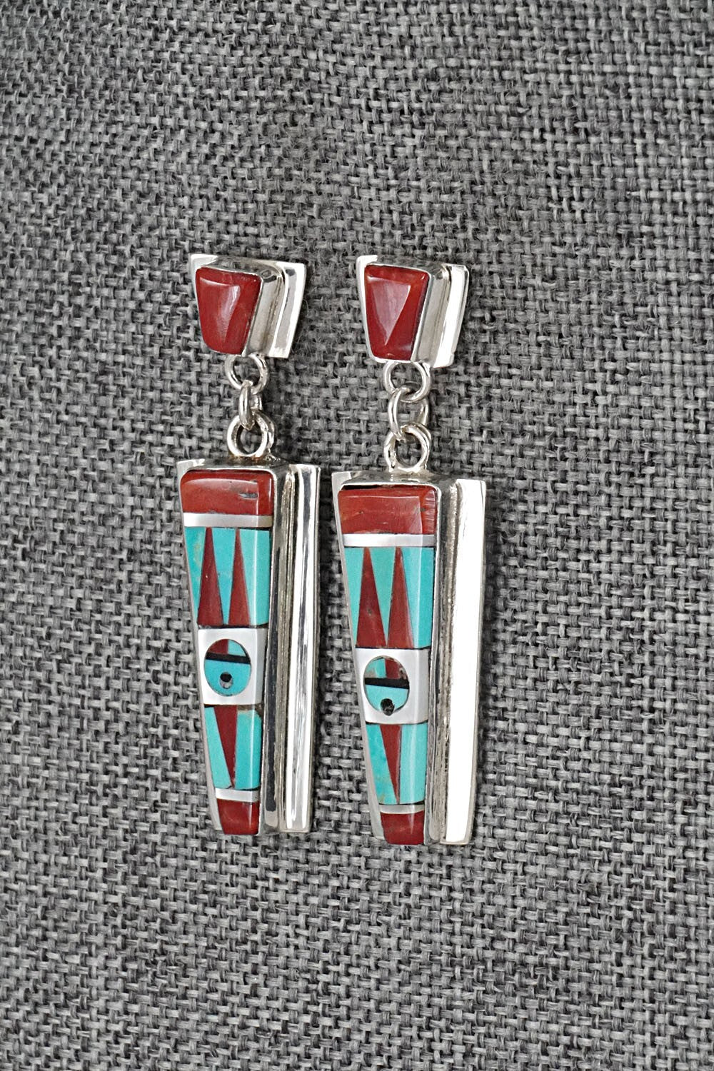 Multi Stone Inlay & Sterling Silver Earrings - Roland Edaakie