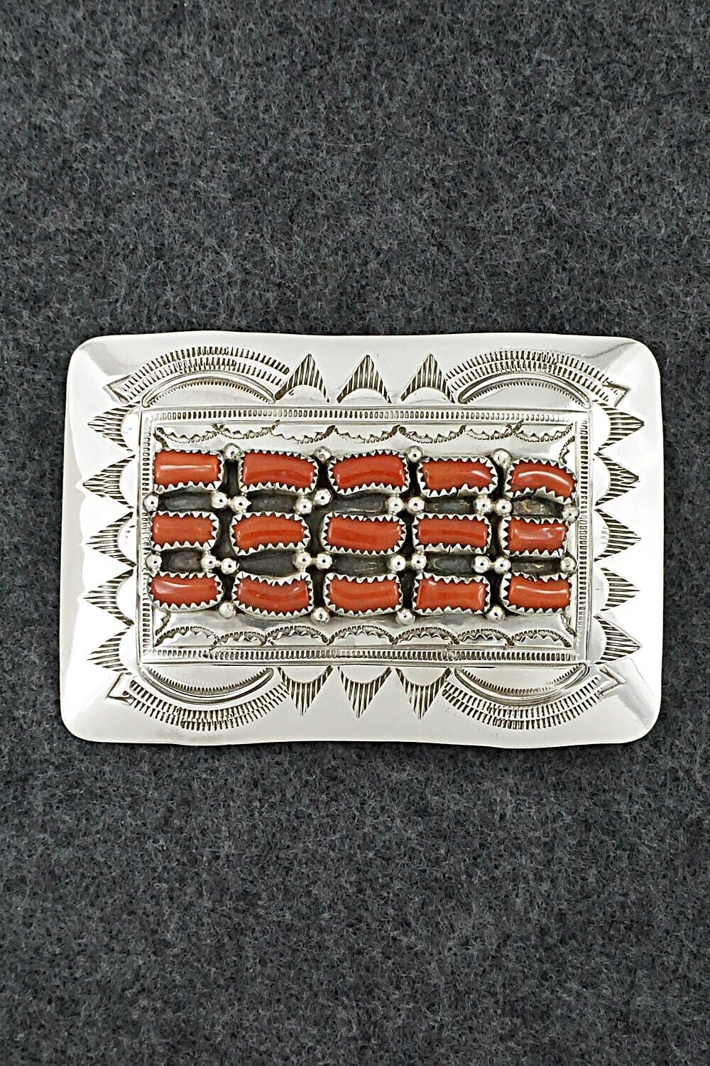 Coral & Sterling Silver Belt Buckle - David Segar