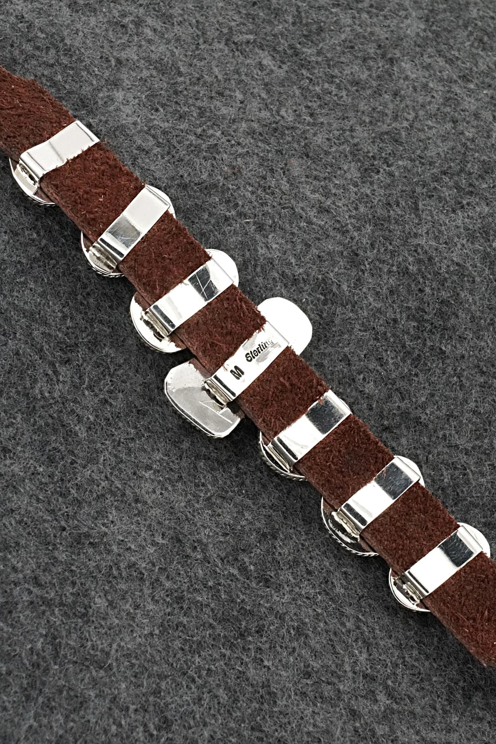 Turquoise, Spiny Oyster, Sterling Silver & Leather Bracelet - Marlene Ramone