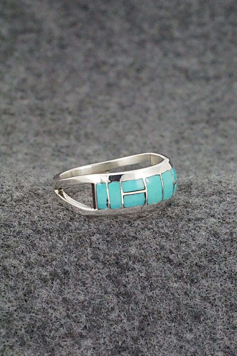 Turquoise & Sterling Silver Inlay Ring - Sibert Bowannie - Size 7.5