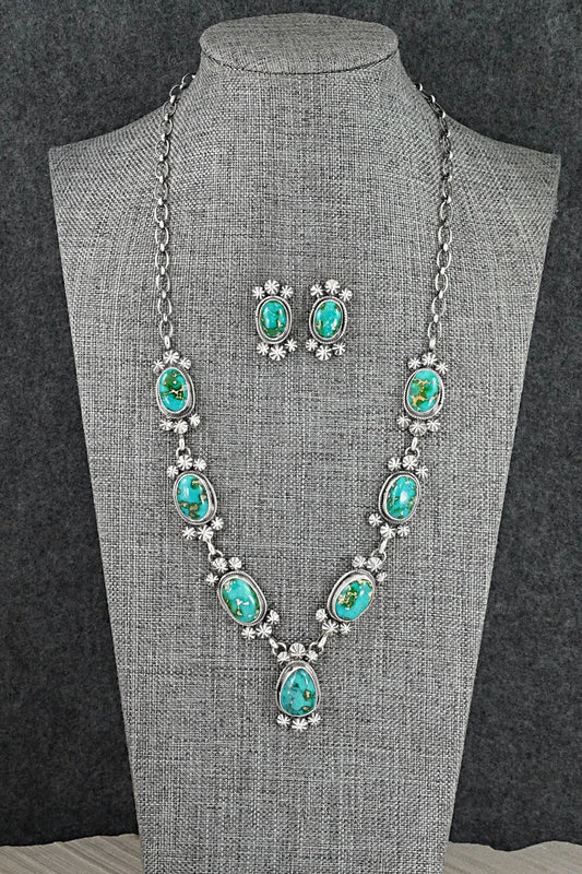 Turquoise & Sterling Silver Necklace and Earrings Set - Darrin Livingston