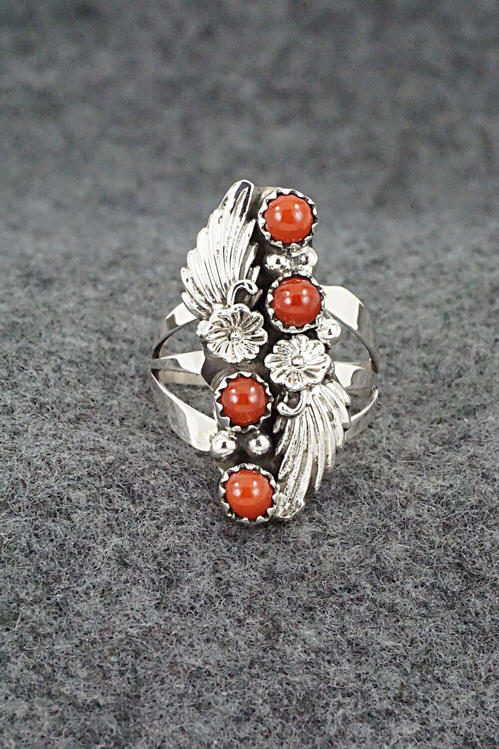 Coral & Sterling Silver Ring - Jerryson Henio - Size 7