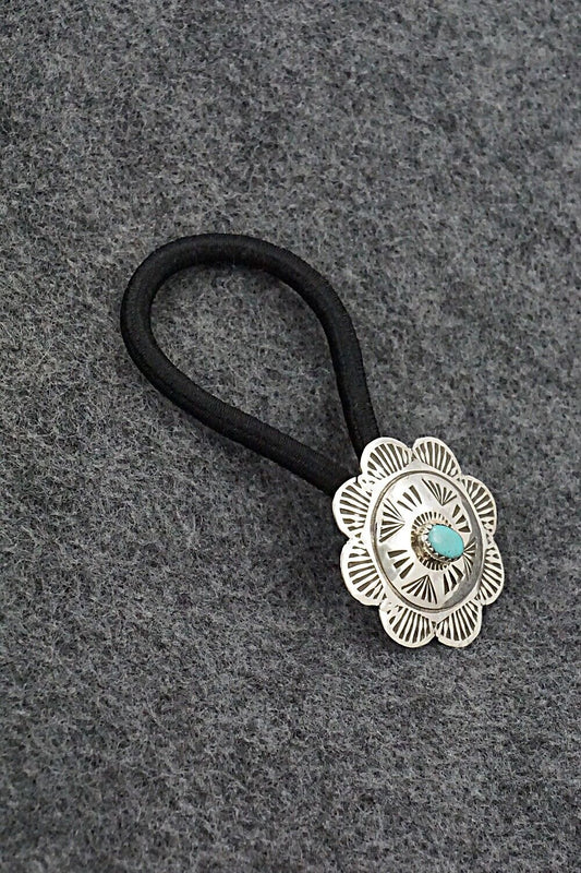 Turquoise & Sterling Silver Hair Tie - Bertha Begay