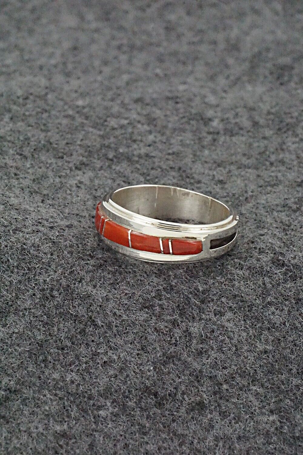 Coral & Sterling Silver Inlay Ring - Wilbert Muskett Jr. - Size 8