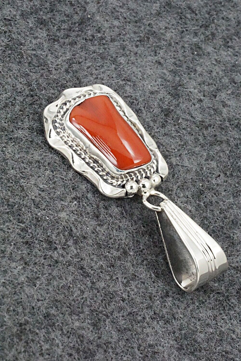 Coral & Sterling Silver Pendant - Samuel Yellowhair