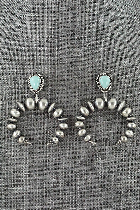 Turquoise & Sterling Silver Navajo Pearl Earrings - Amanda Larry