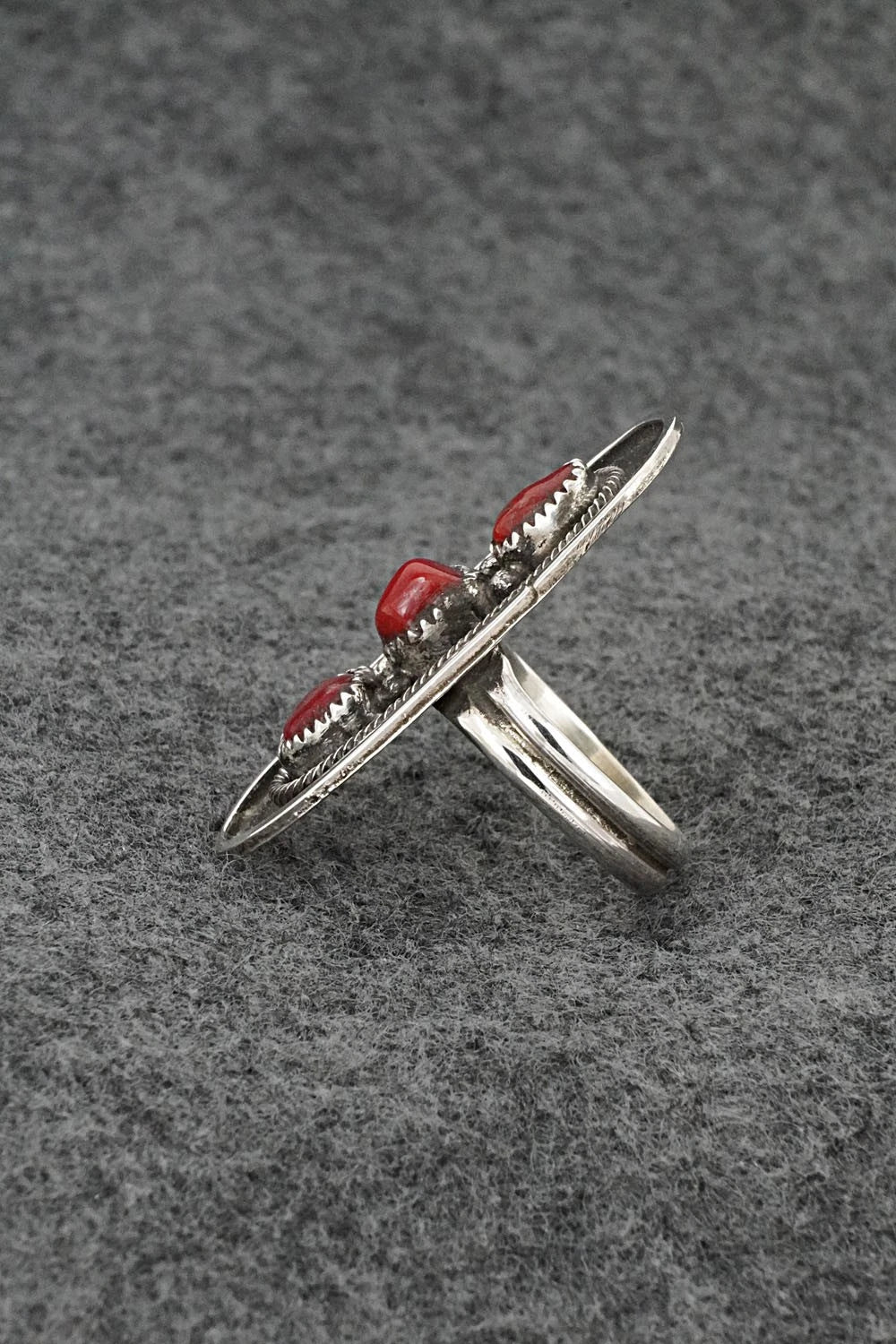 Coral & Sterling Silver Ring - Priscilla Reeder - Size 7