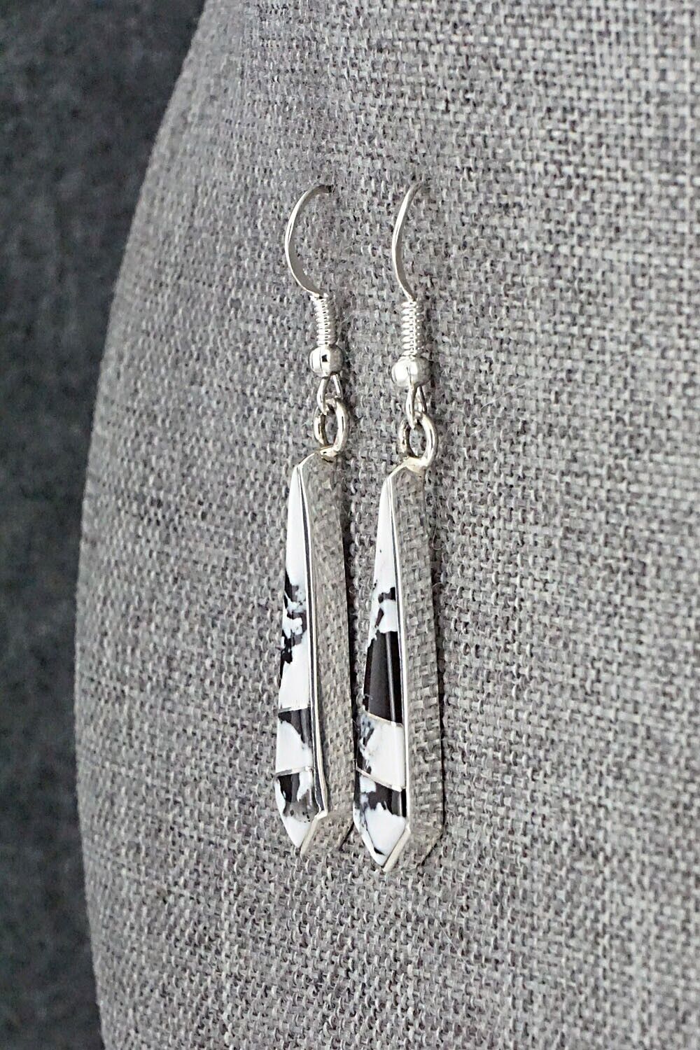 White Buffalo & Sterling Silver Inlay Earrings - Marilyn Yazzie