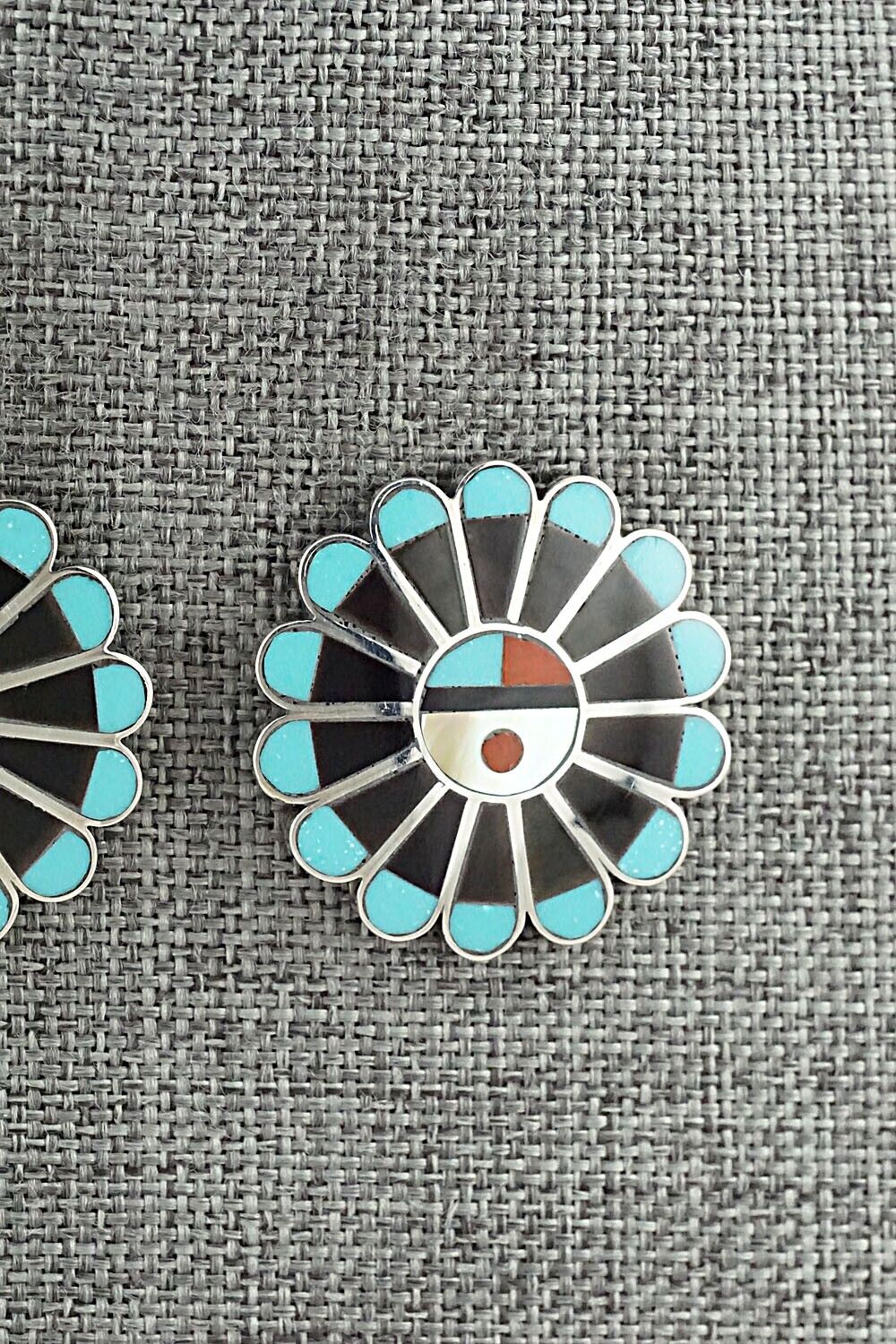 Multi Stone Inlay & Sterling Silver Earrings - Adrian Wallace