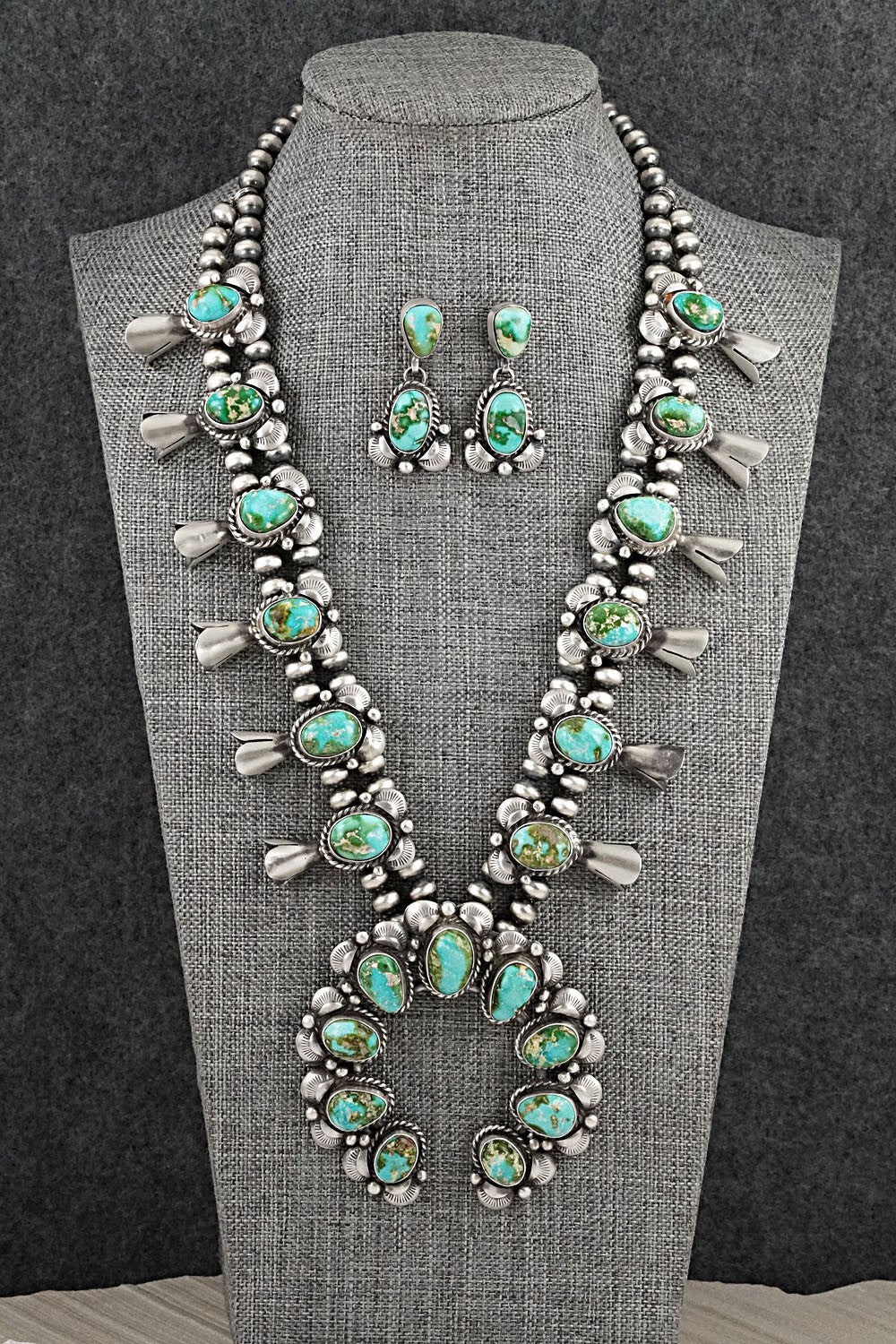 Turquoise & Sterling Silver Squash Blossom Set - Vernon Johnson