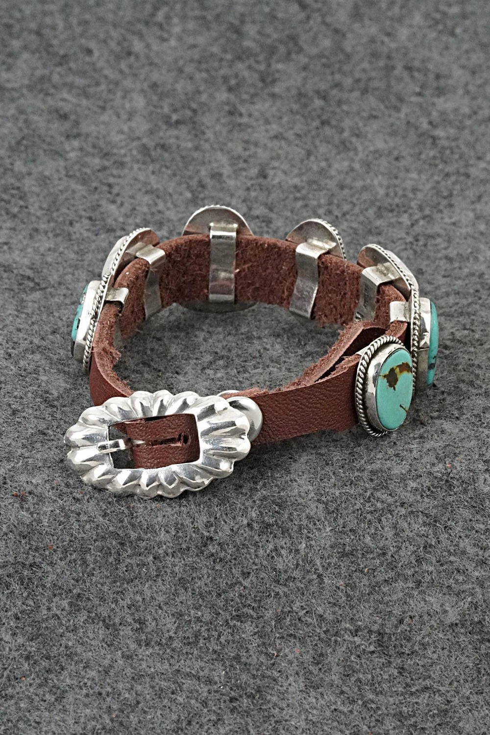 Turquoise, Sterling Silver & Leather Bracelet - Marlene Ramone