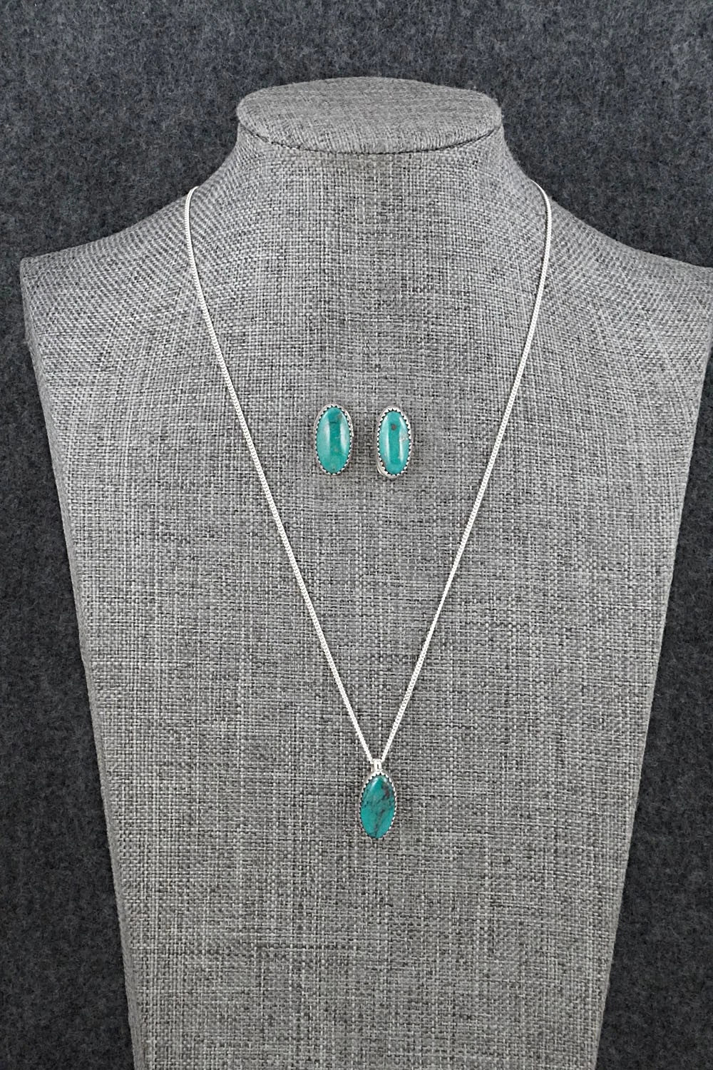 Turquoise & Sterling Silver Necklace and Earrings Set - Murray Hannaweeka