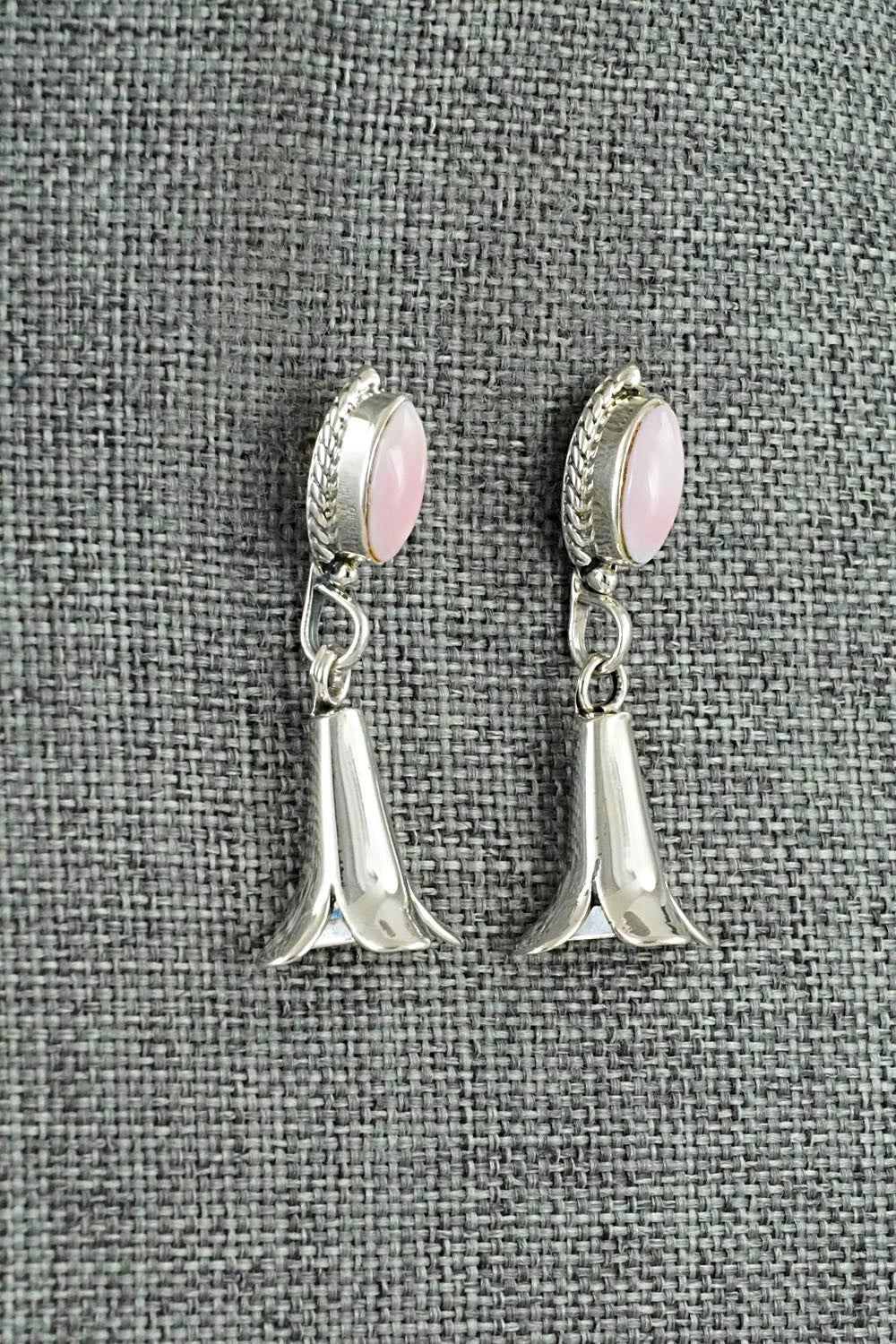 Pink Conch & Sterling Silver Earrings - Rytanna Yazzie