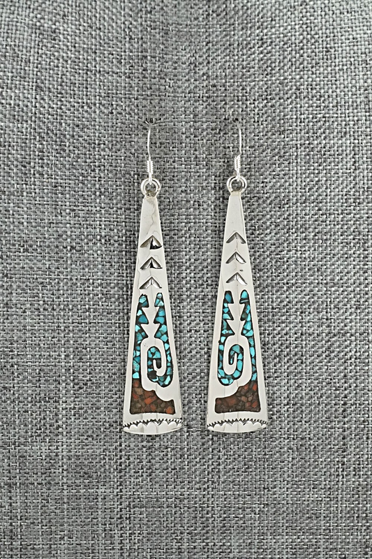 Turquoise, Coral Chip & Sterling Silver Earrings - Joleen Yazzie