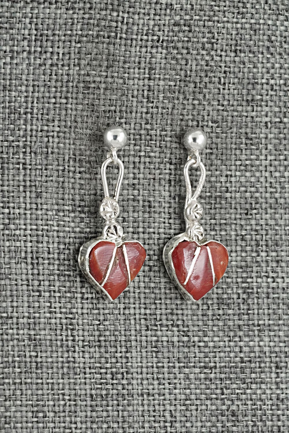 Coral Inlay & Sterling Silver Earrings - Ola Eriacho
