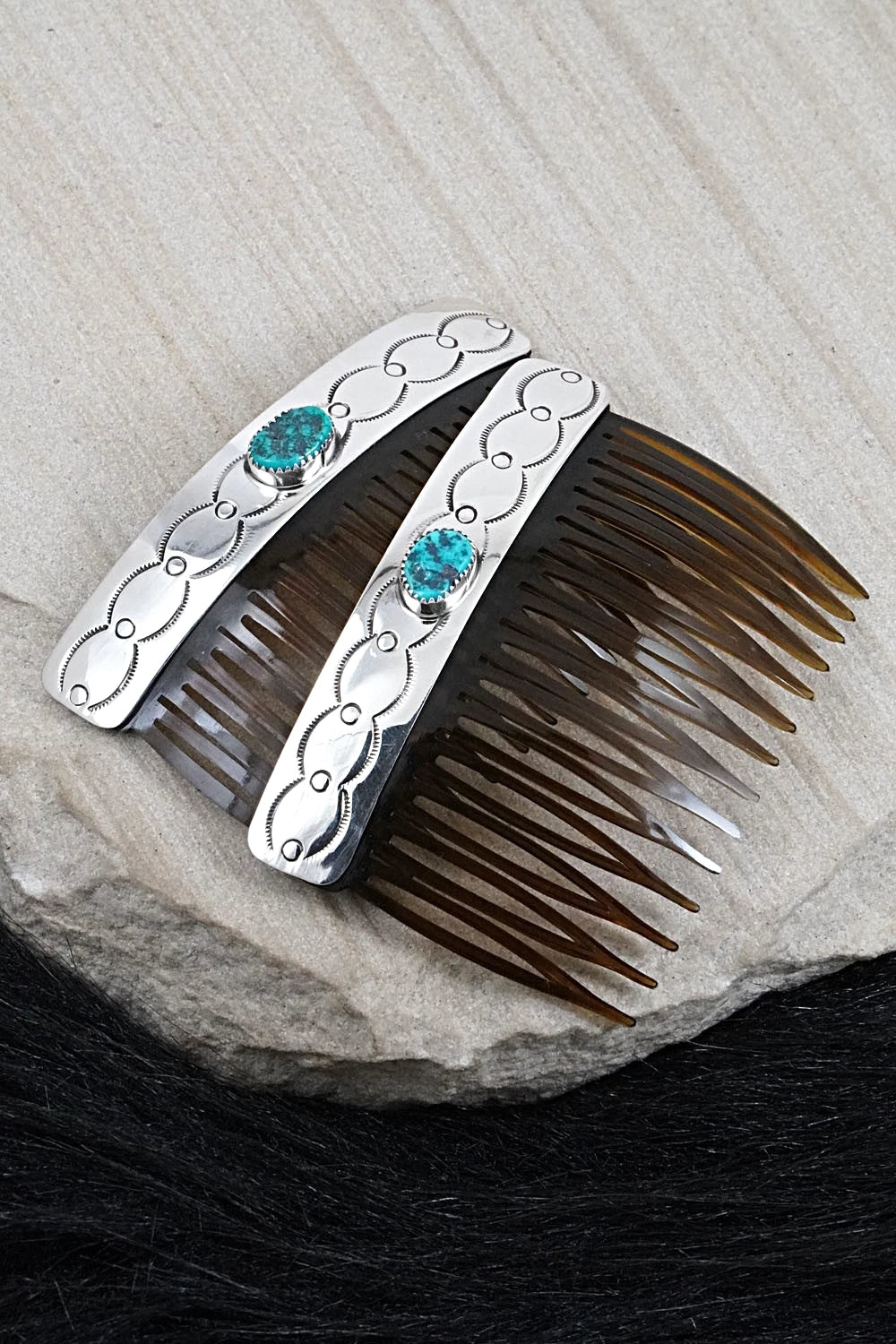 Turquoise & Sterling Silver Hair Combs - Jolene Begay