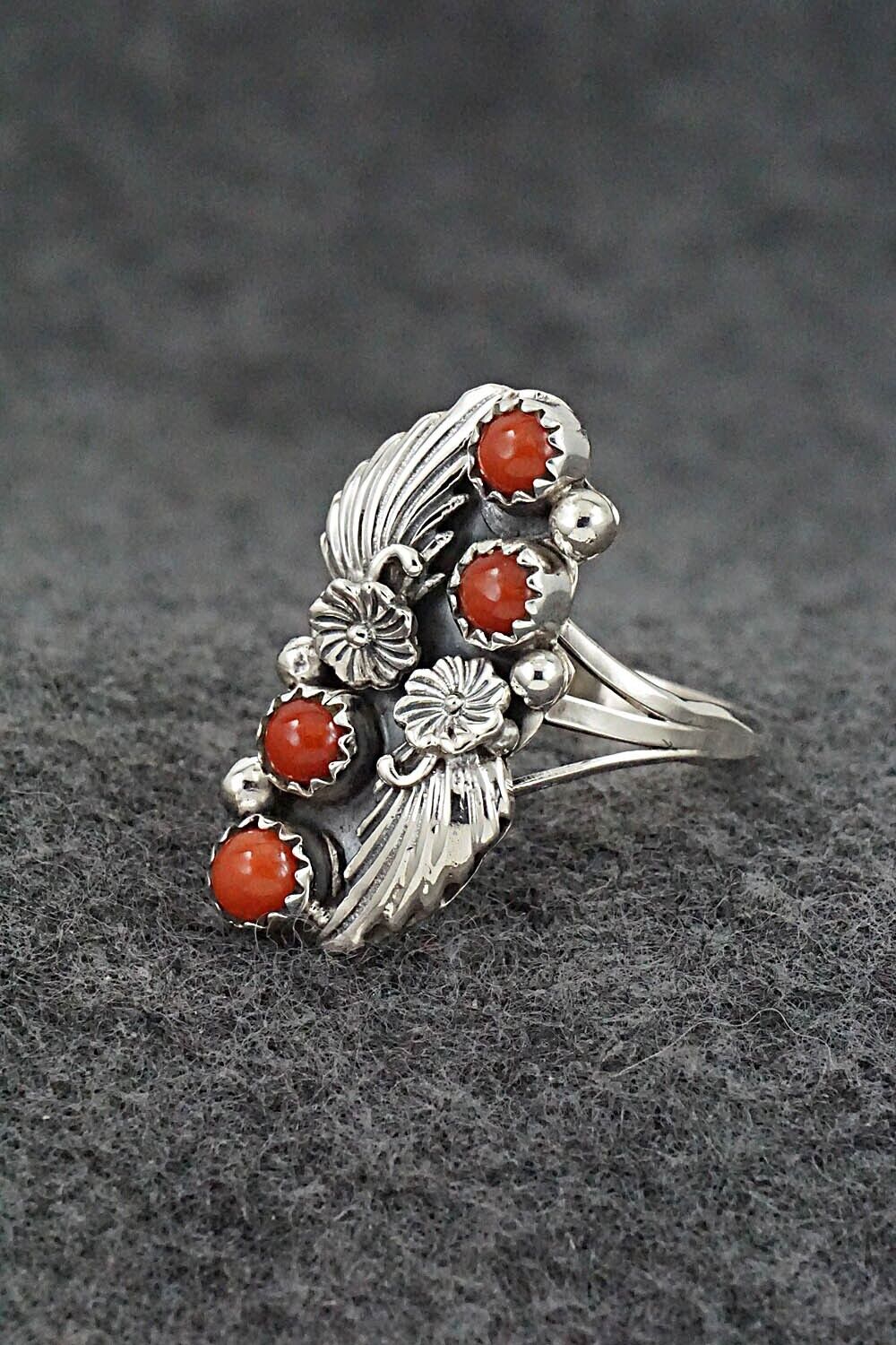 Coral & Sterling Silver Ring - Alice Rose Saunders - Size 9