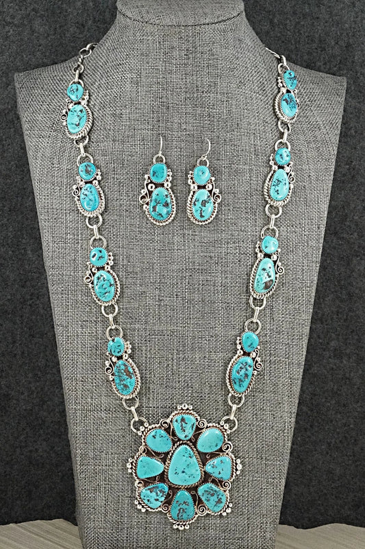 Turquoise & Sterling Silver Necklace and Earrings Set - Anthony Brown