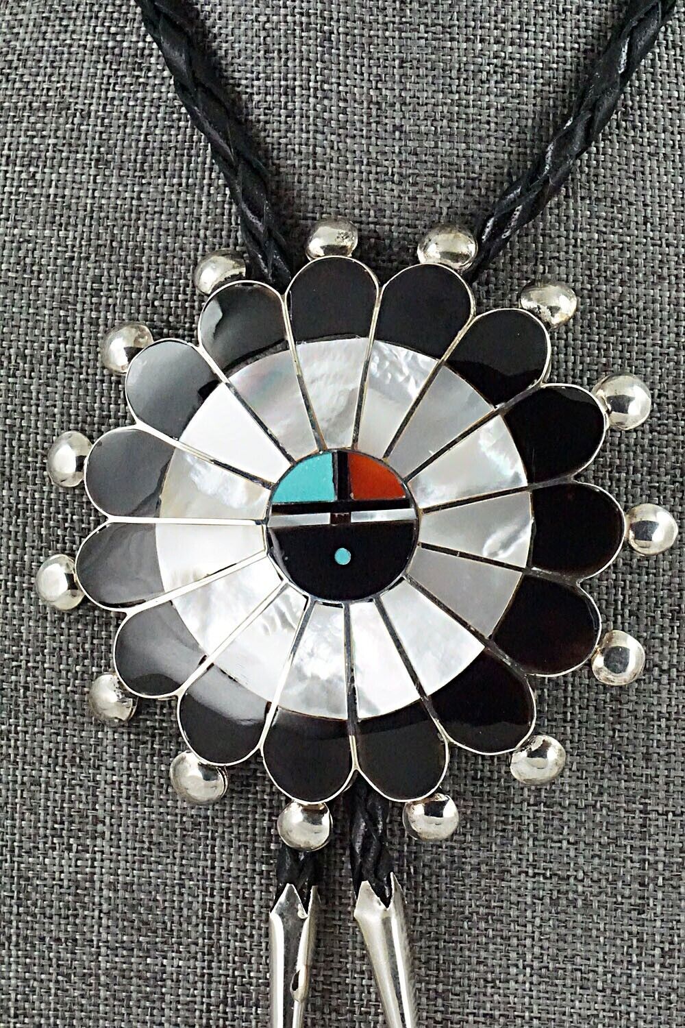 Multi-Stone & Sterling Silver Inlay Bolo Tie - Pauline Lonjose
