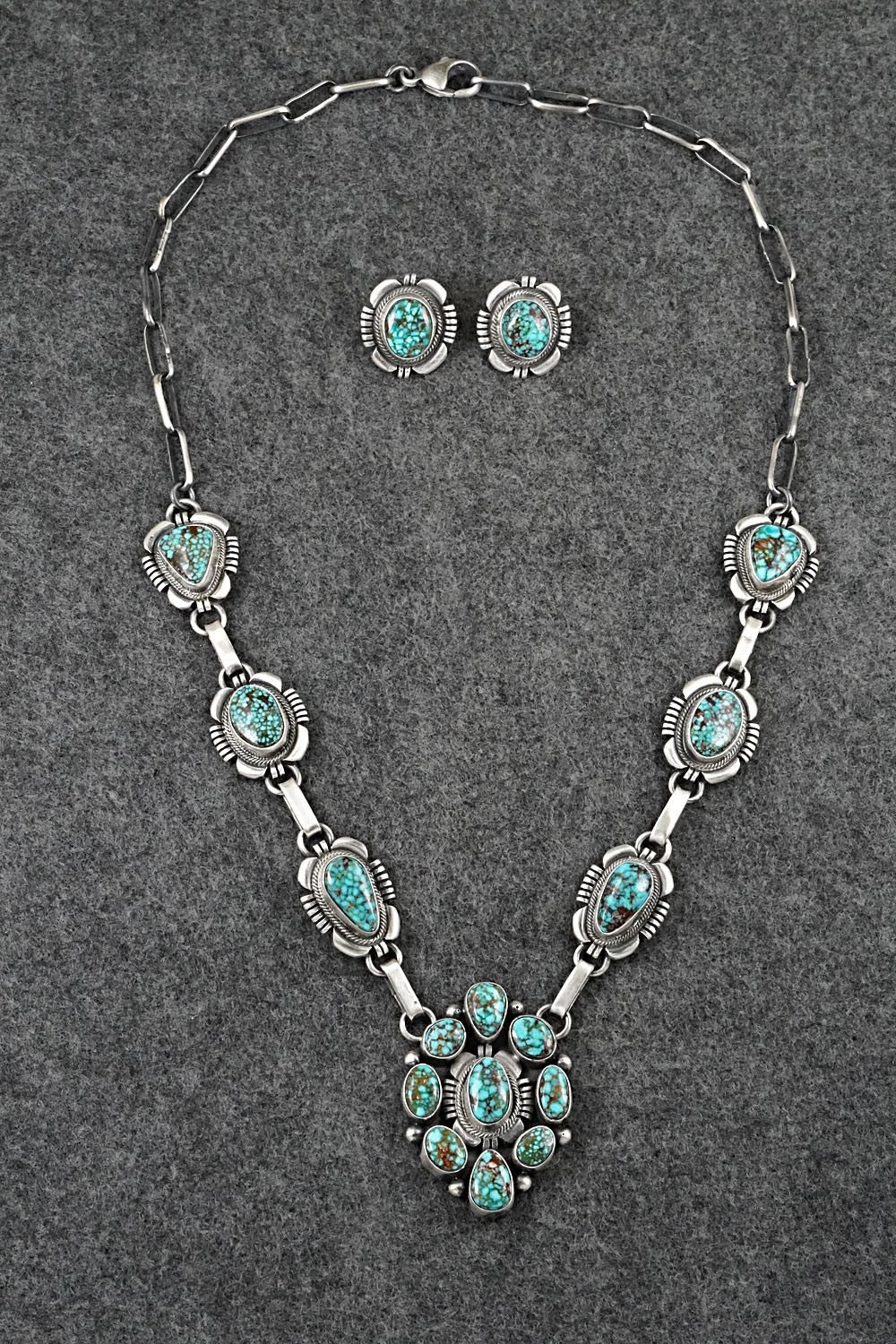 Turquoise & Sterling Silver Necklace and Earrings Set - Mark Yazzie