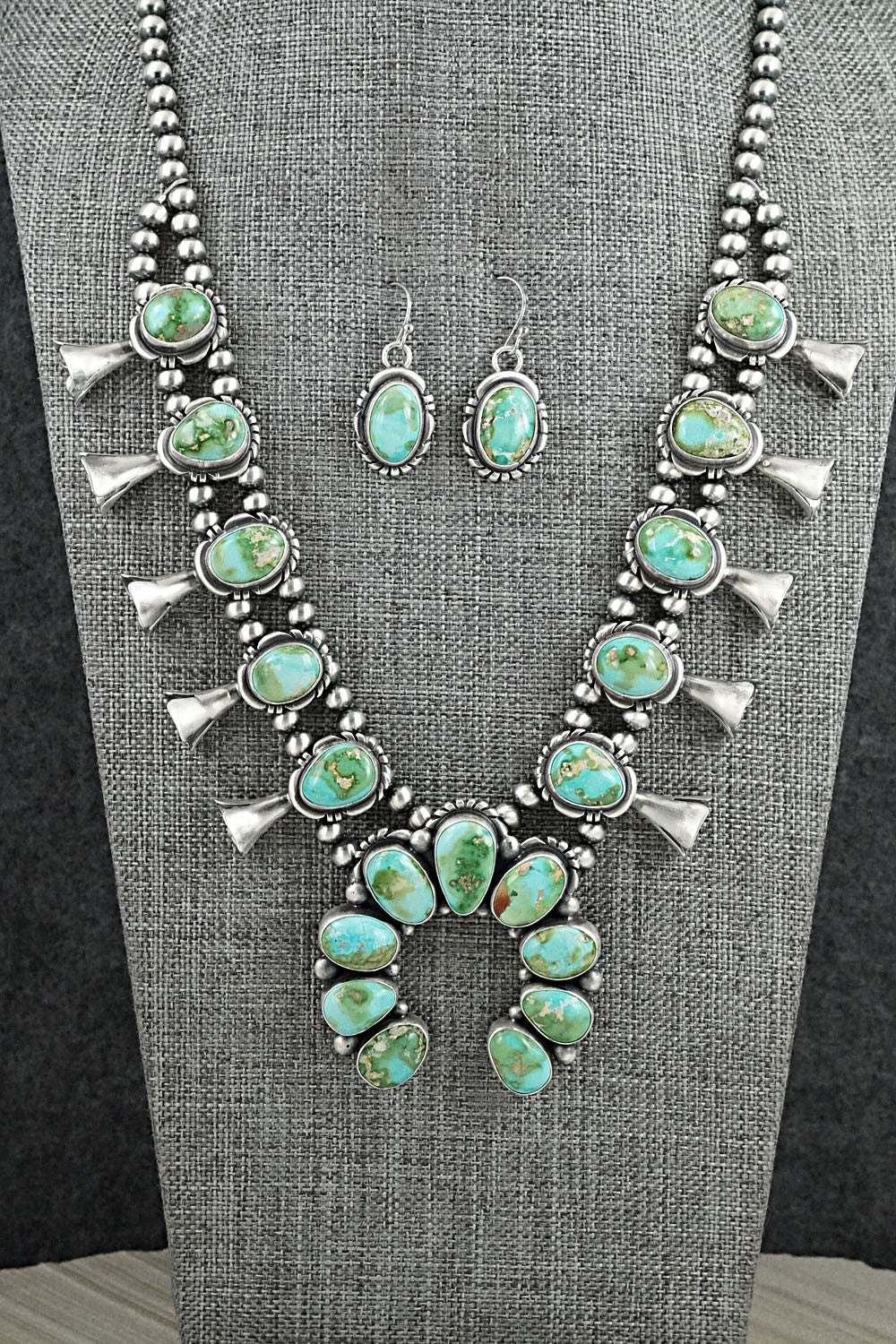Turquoise & Sterling Silver Squash Blossom Set - Mark Yazzie