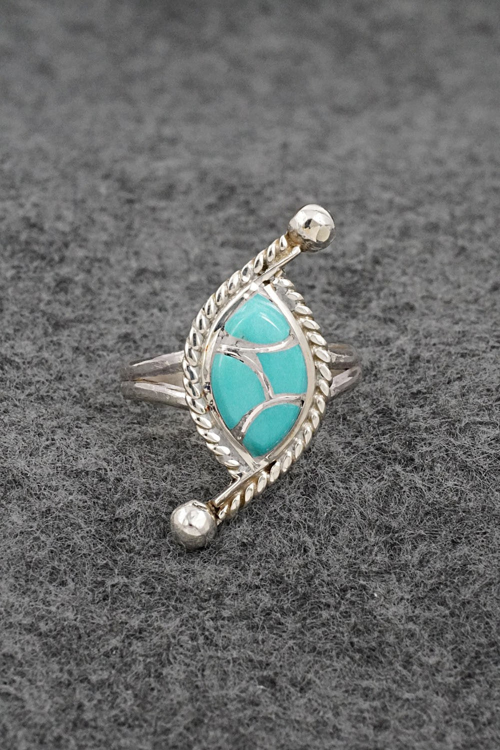 Turquoise & Sterling Silver Inlay Ring - Carlen Seoutewa - Size 7.5