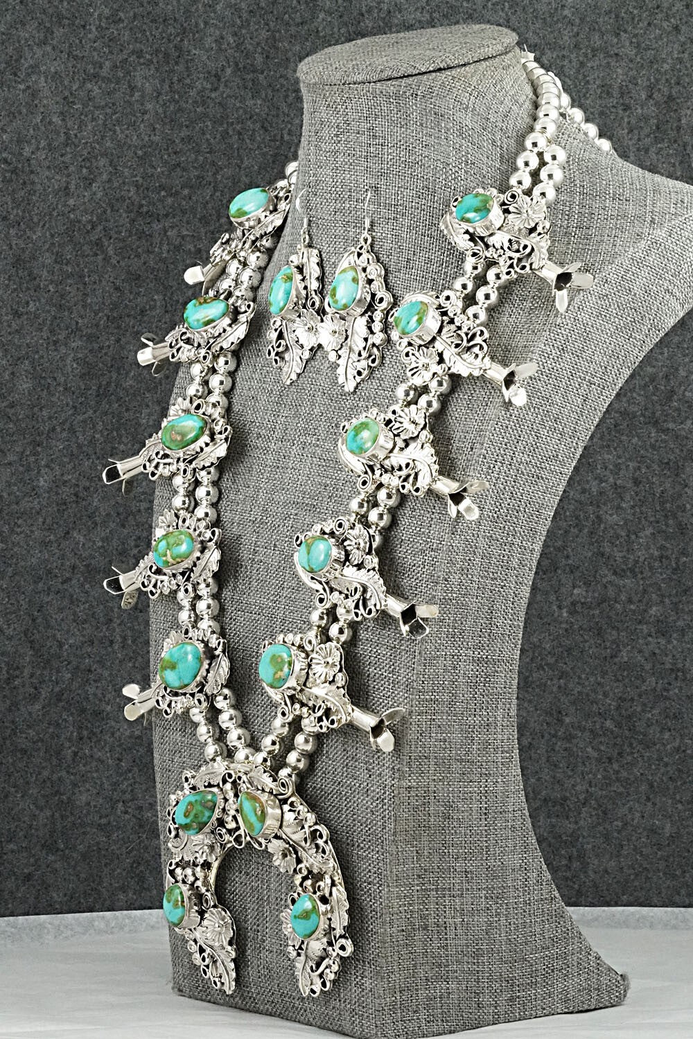 Turquoise & Sterling Silver Squash Blossom Set - Harry B. Yazzie
