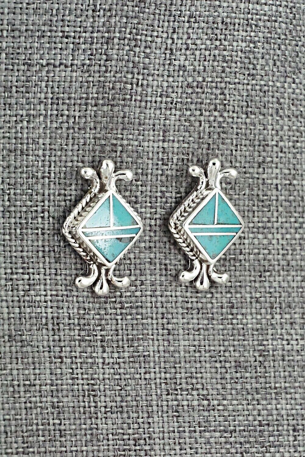 Turquoise & Sterling Silver Inlay Earrings - James Manygoats