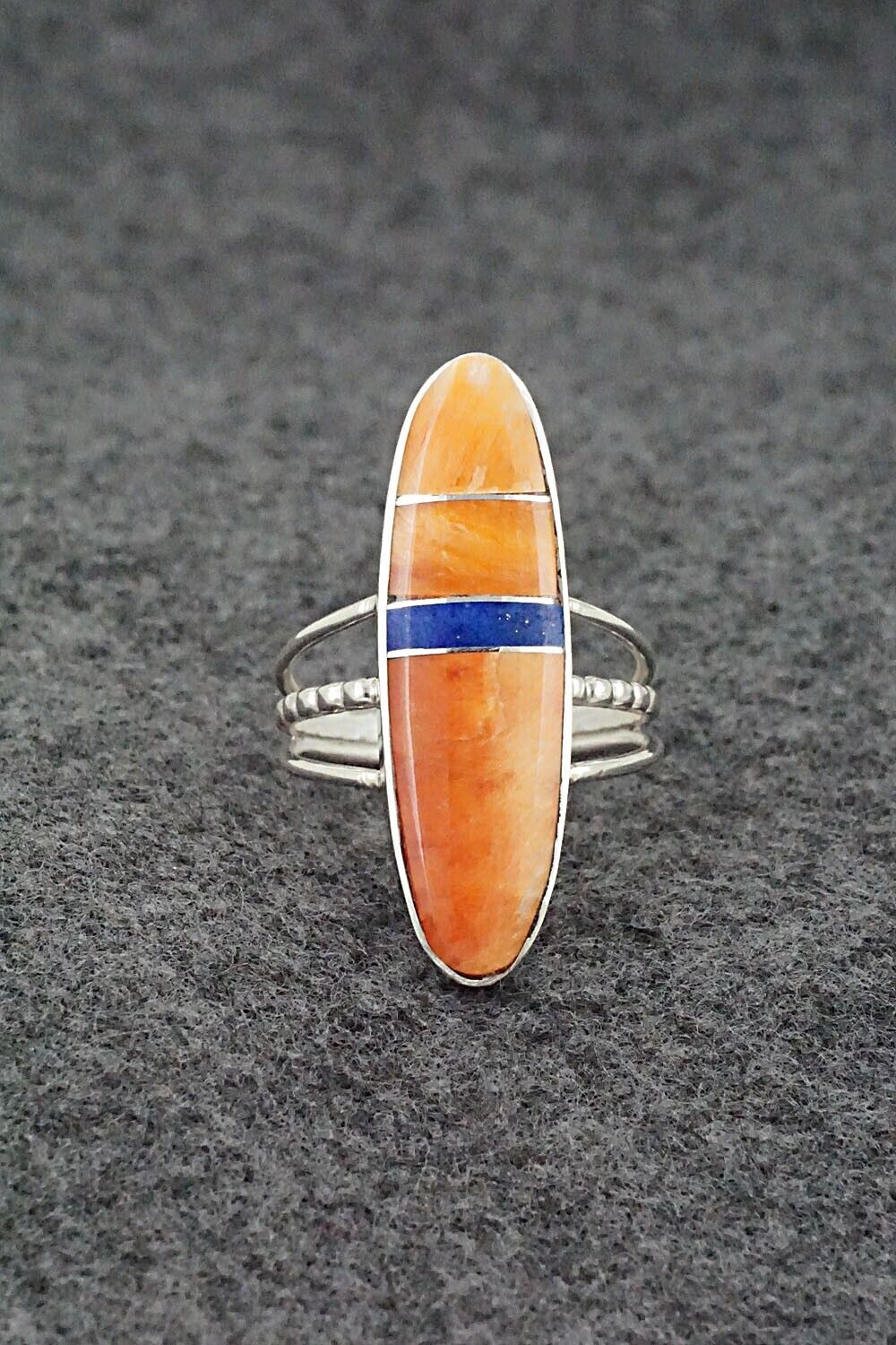 Spiny Oyster, Lapis & Sterling Silver Ring - Harold Smith - Size 8.5