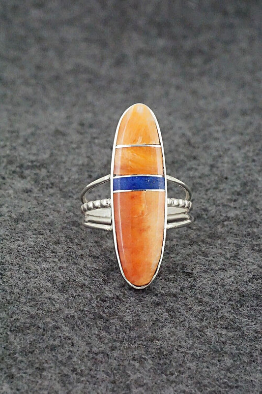 Spiny Oyster, Lapis & Sterling Silver Ring - Harold Smith - Size 8.5