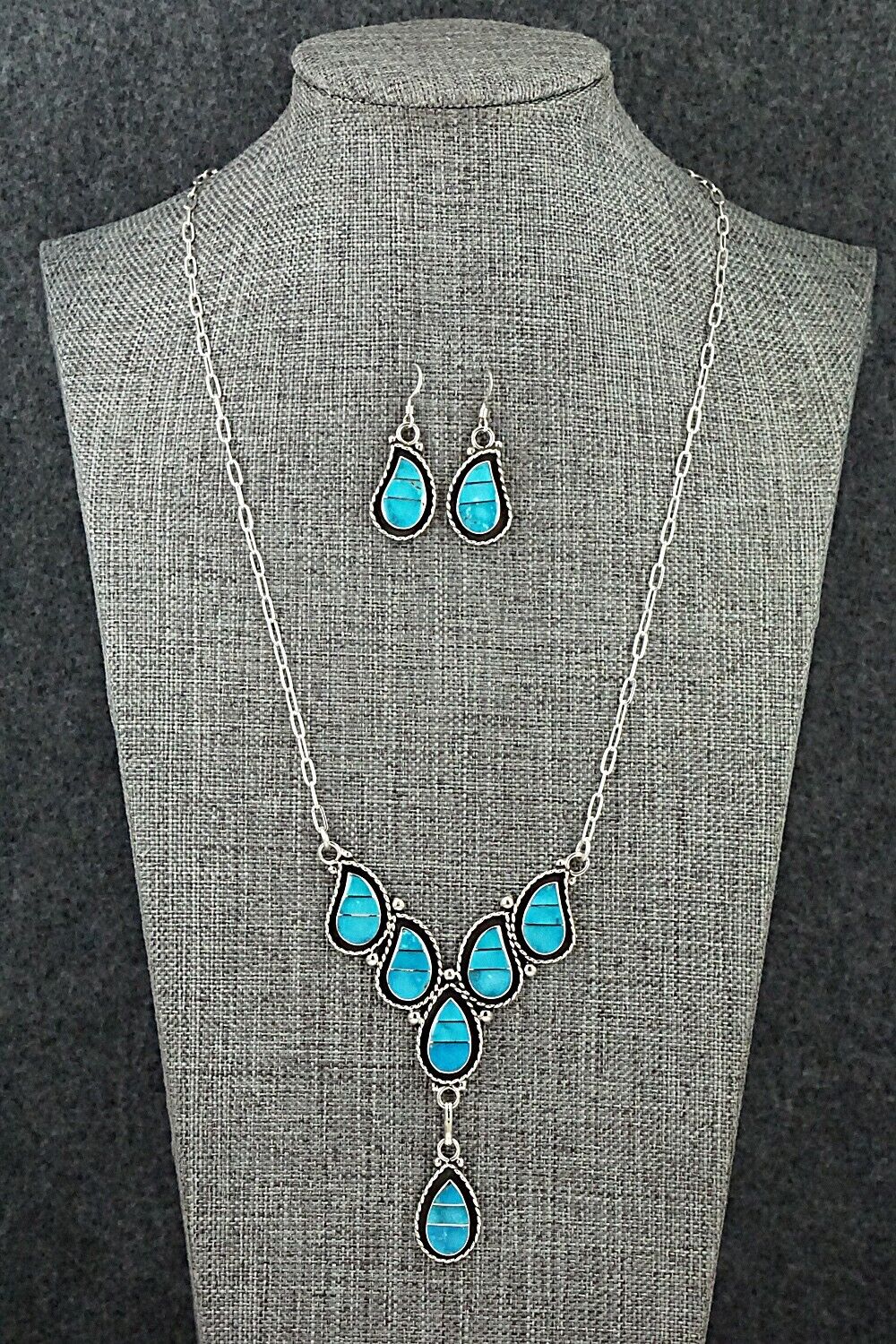 Turquoise & Sterling Silver Necklace Set - Faye Lowsayatee