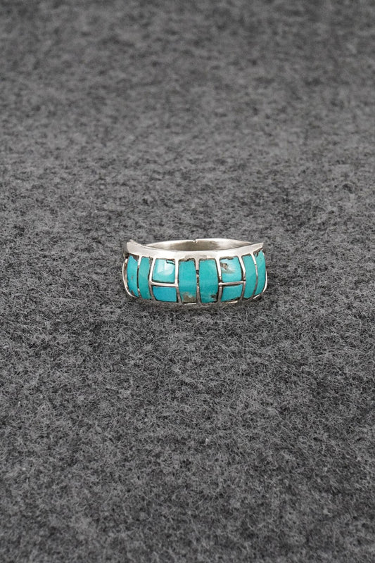 Turquoise & Sterling Silver Inlay Ring - Matilda Chattin - Size 9.5