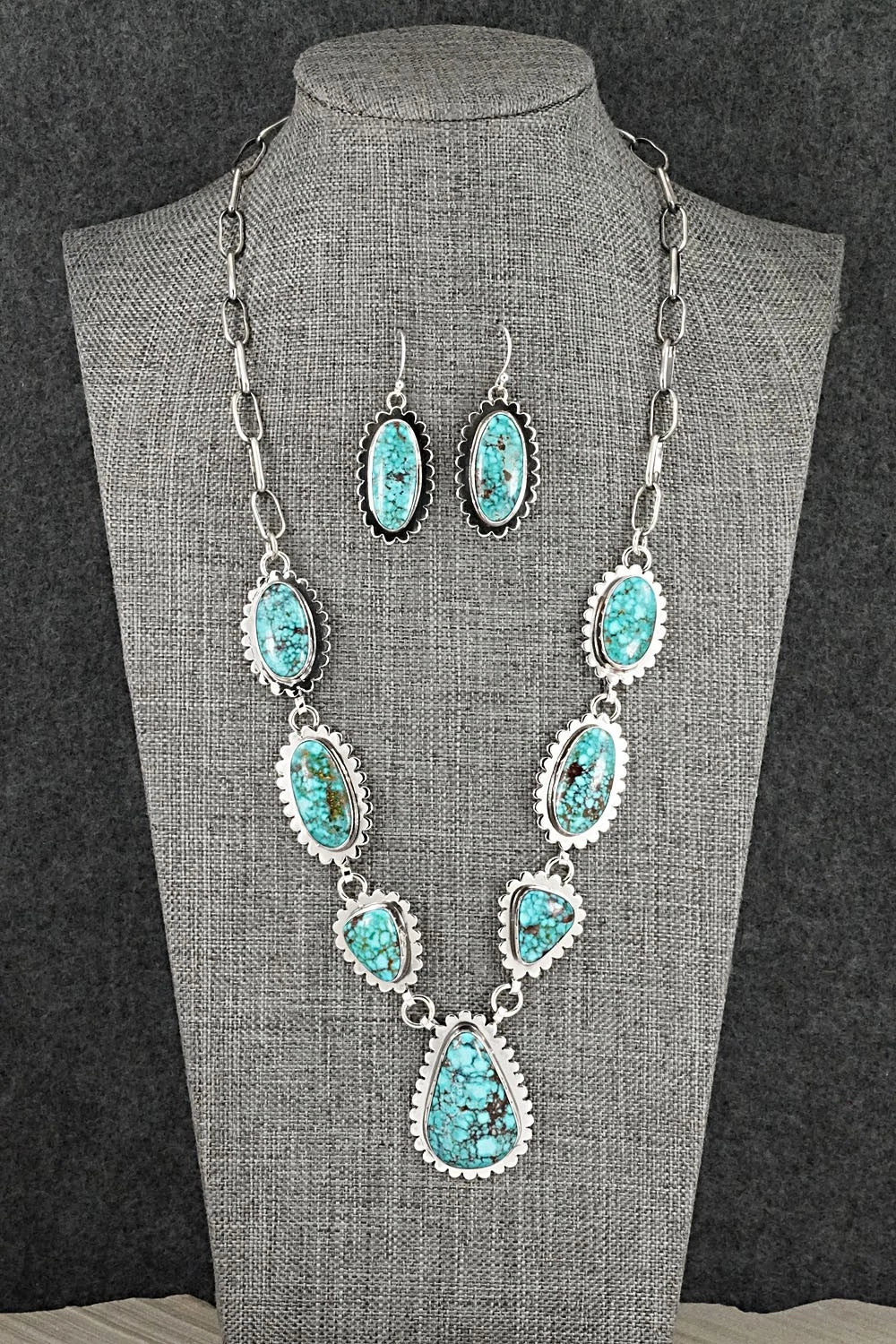 Turquoise & Sterling Silver Necklace and Earrings Set - Mark Yazzie