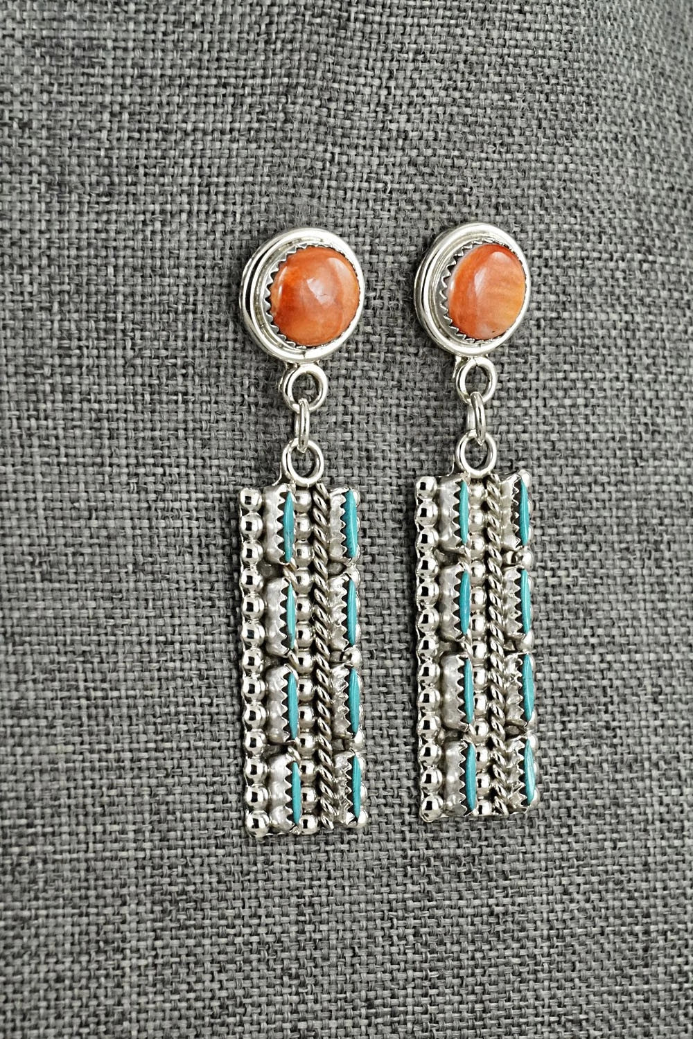Turquoise, Spiny Oyster & Sterling Silver Earrings - Roland Francisco
