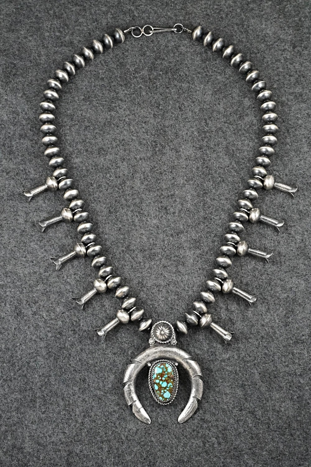 Turquoise & Sterling Silver Squash Blossom Necklace - Preston Haley