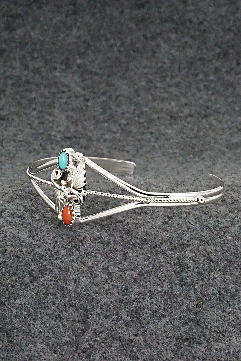 Turquoise, Coral & Sterling Silver Bracelet - William Begay