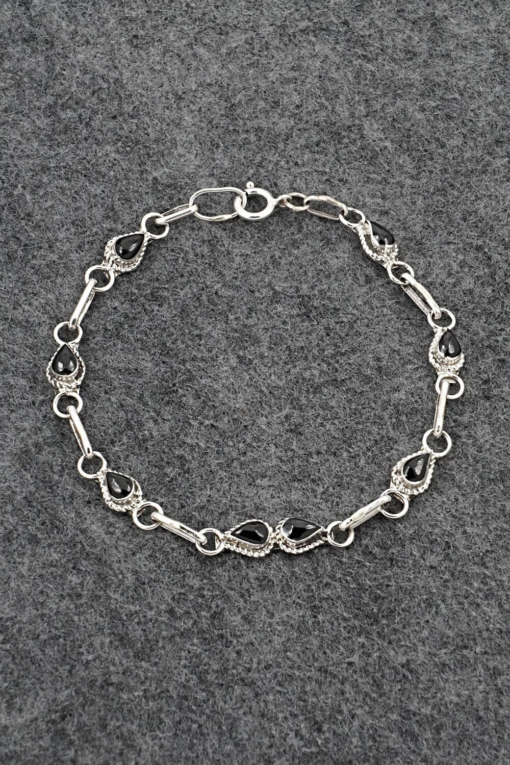 Onyx & Sterling Silver Link Bracelet - Carol Lateyice