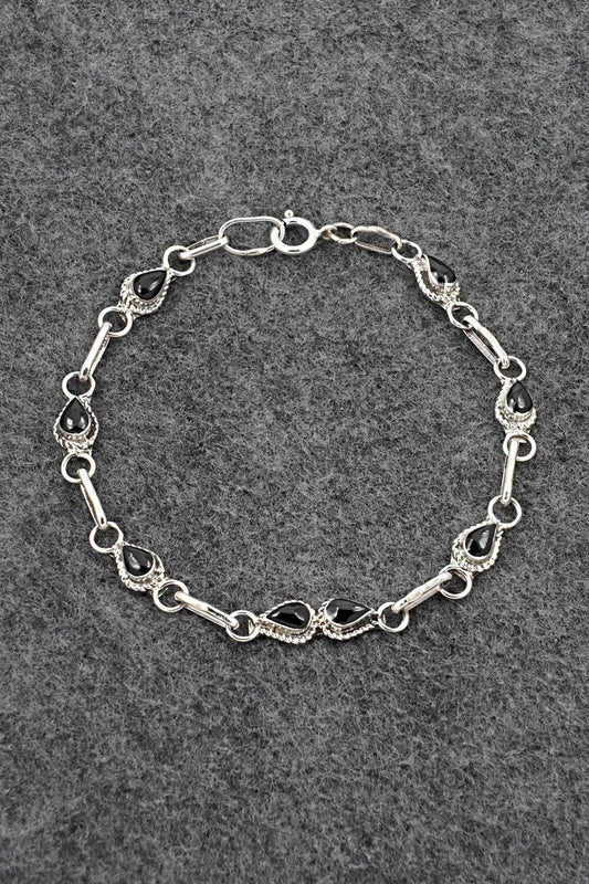 Onyx & Sterling Silver Link Bracelet - Carol Lateyice