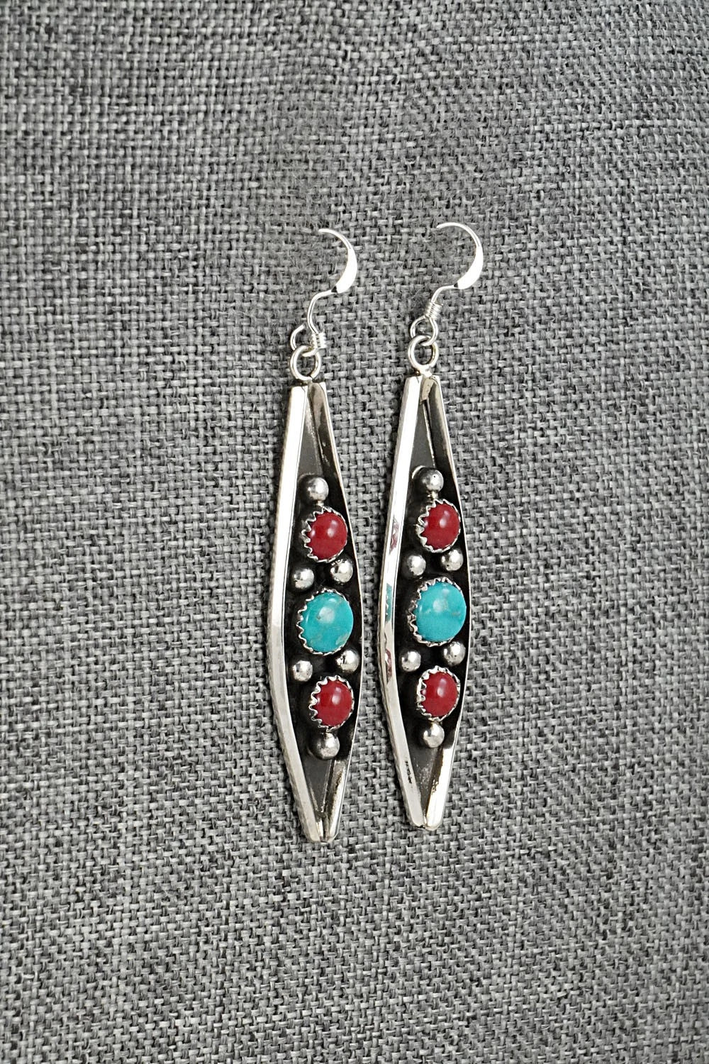 Turquoise, Coral & Sterling Silver Earrings - Paul Largo