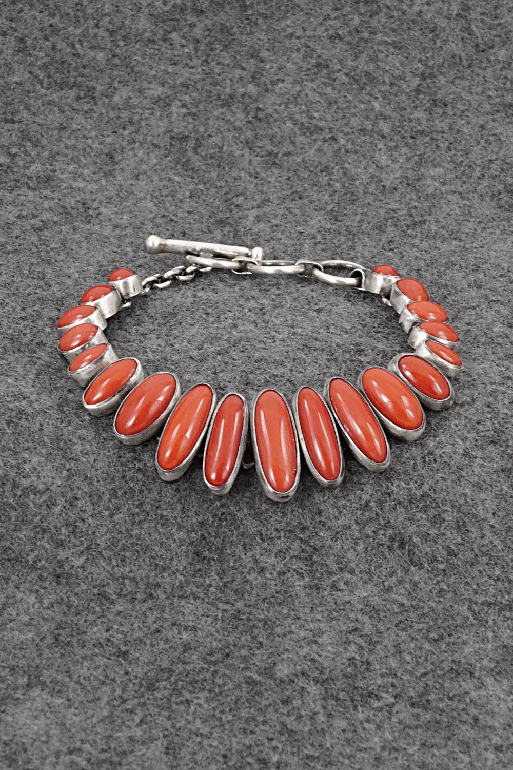 Coral & Sterling Silver Link Bracelet - Loretta Delgarito