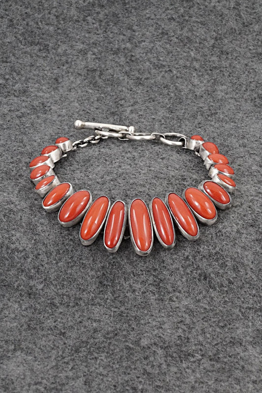 Coral & Sterling Silver Link Bracelet - Loretta Delgarito