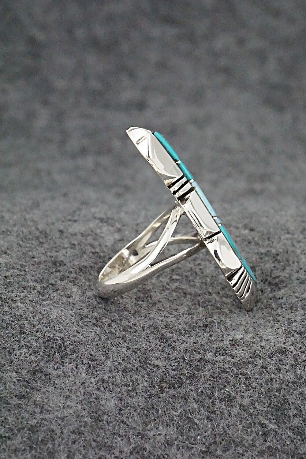 Turquoise, Opalite & Sterling Silver Inlay Ring - James Manygoats - Size 6