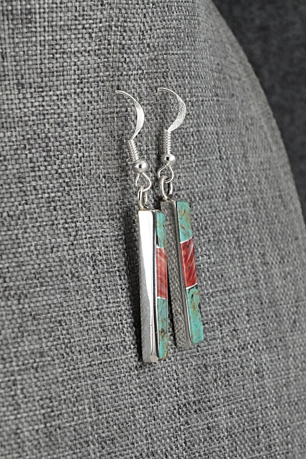 Turquoise, Spiny Oyster & Sterling Silver Earrings - Marilyn Yazzie