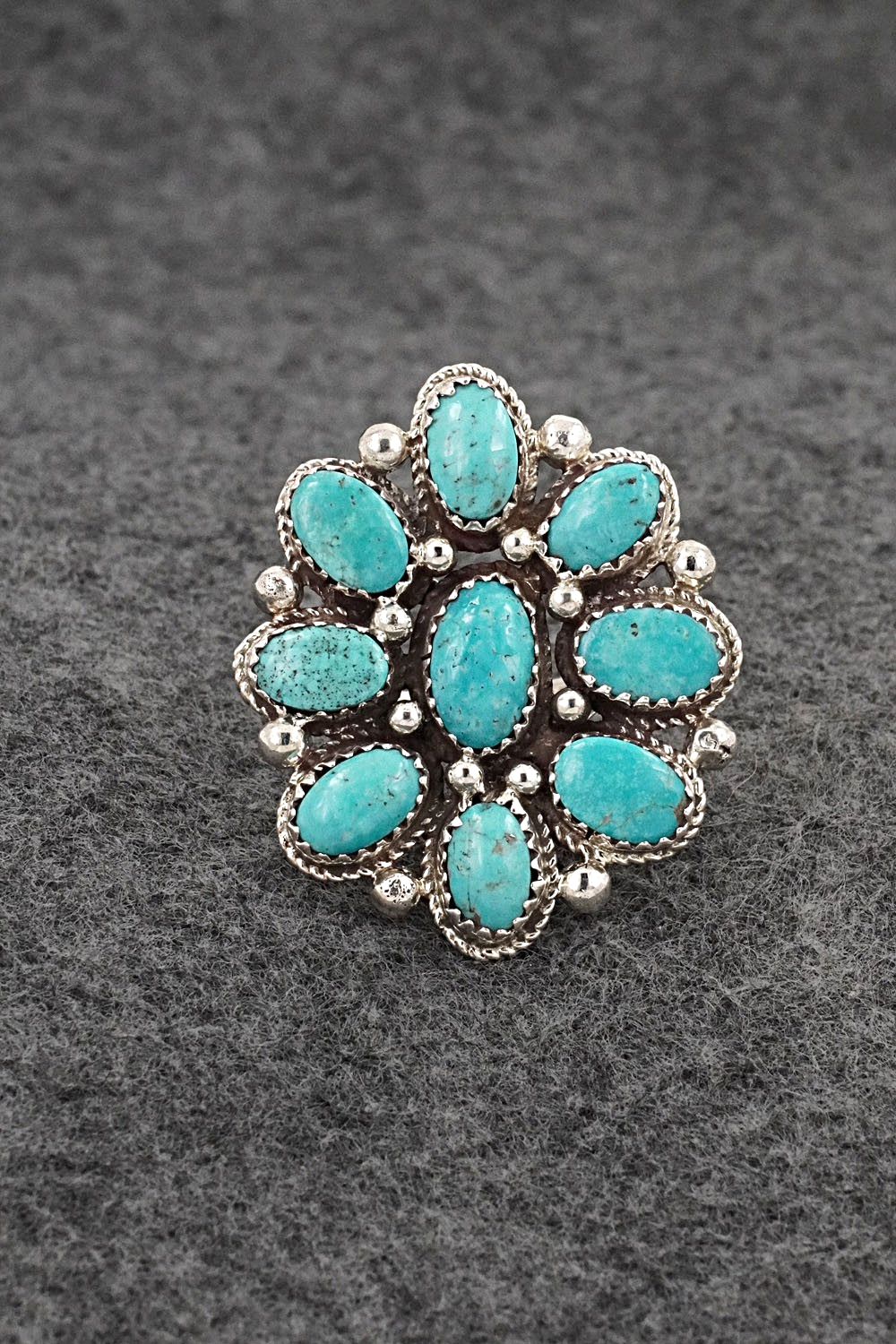 Turquoise & Sterling Silver Ring - Ernest Hawthorne - Size 7.75