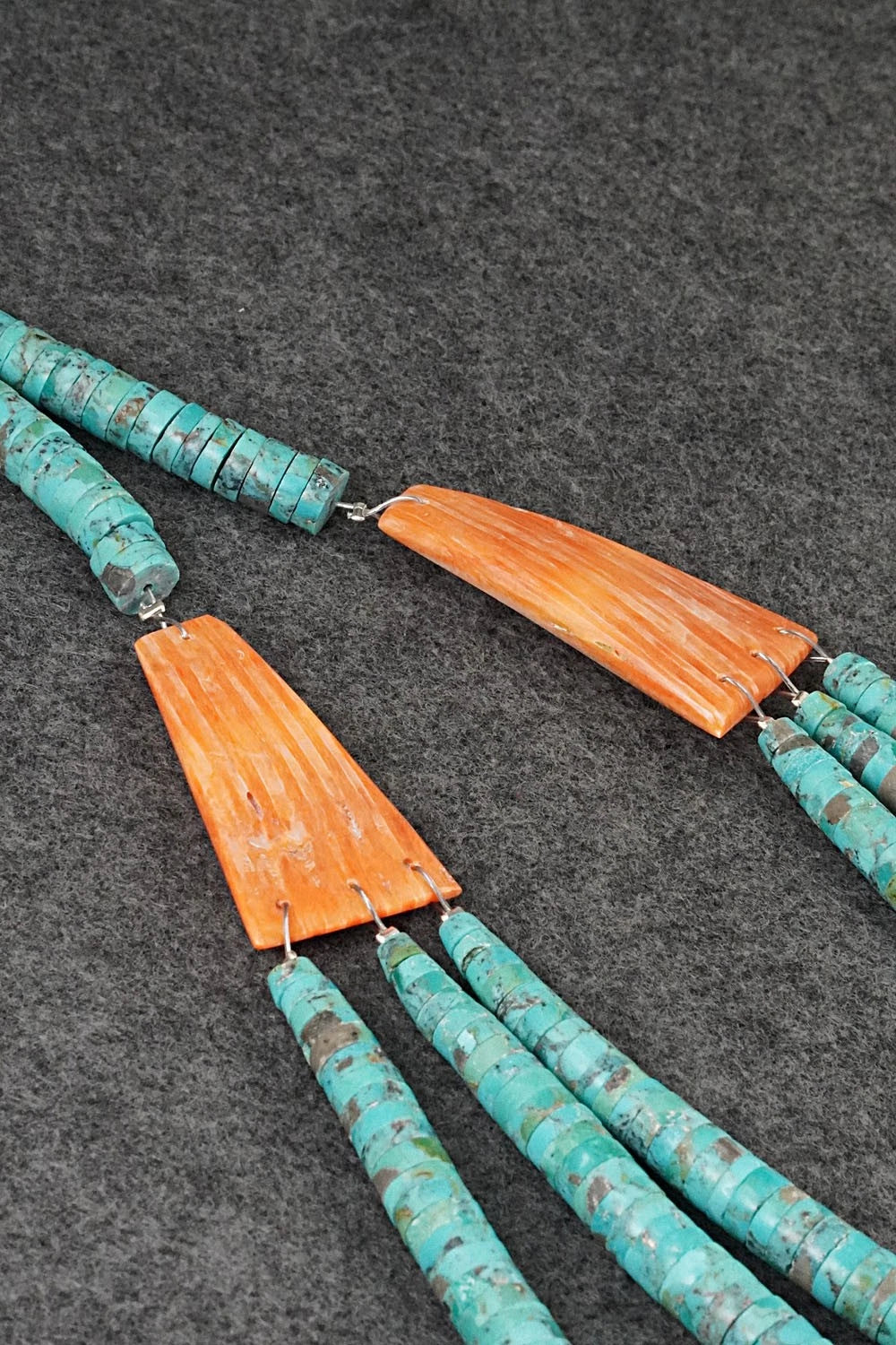 Turquoise, Spiny Oyster and Sterling Silver Necklace - Lupe Lovato