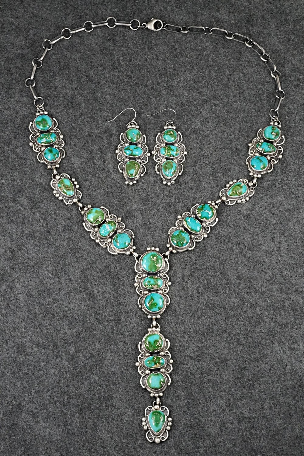 Turquoise & Sterling Silver Necklace and Earrings Set - Kathleen Livingston