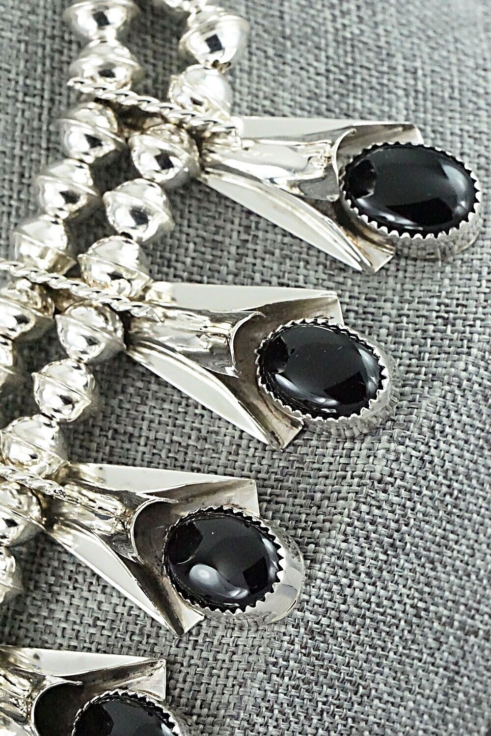 Onyx & Sterling Silver Squash Blossom Set - Louise Yazzie