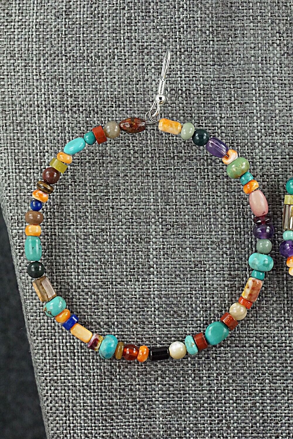 Multi Stone & Sterling Silver Hoop Earrings - Helen Tsosie