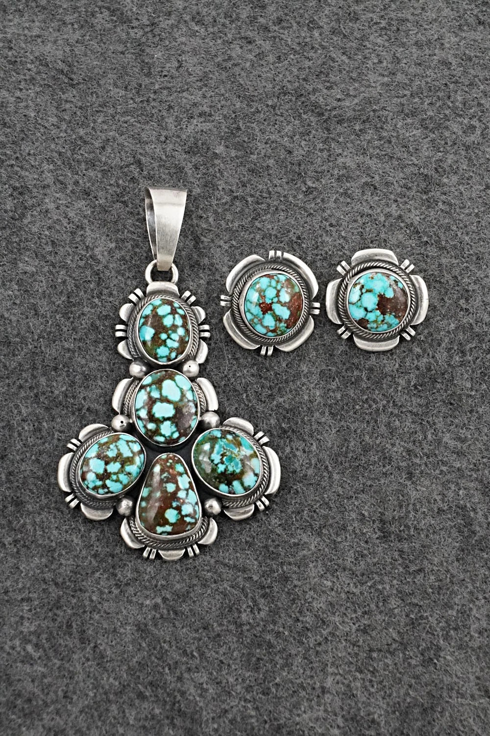 Turquoise & Sterling Silver Pendant and Earrings Set - Mark Yazzie